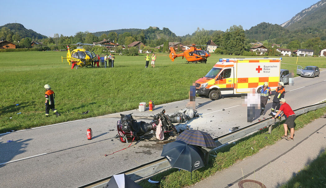 Schwerer Motorrad-Unfall auf der B20 zwischen Bayerisch Gmain und Bischofswiesen