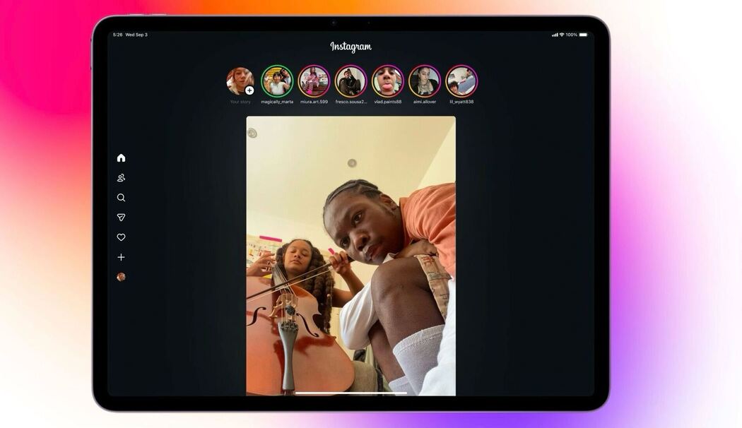 Instagram-App mit Fokus auf Reels für iPads