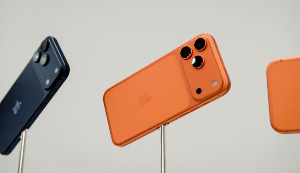 Apple iPhone Pro in den Farben Tiefblau und Cosmic Orange