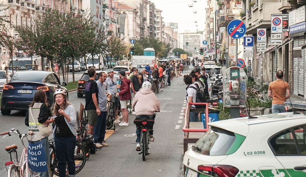 Protest am Viale Monza-Radweg in Mailand