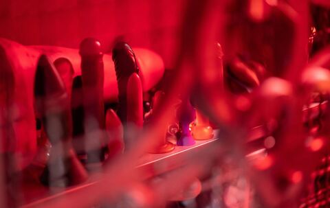 Sexspielzeug steht in einem Schrank