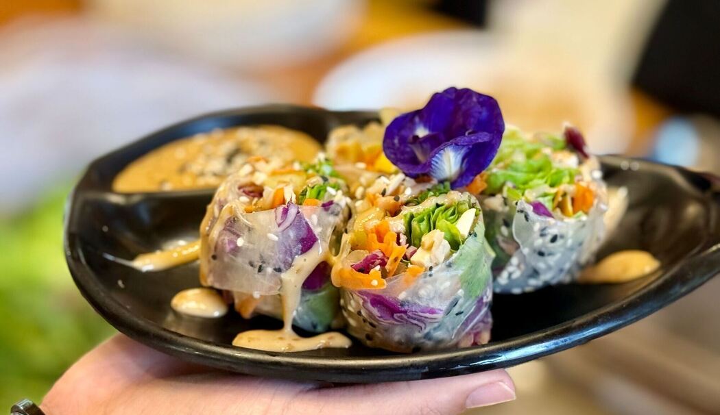 Fertige Sommerrolle bei einem Kochkurs in Chiang Mai Fertige Sommerrolle bei einem Kochkurs in Chiang Mai