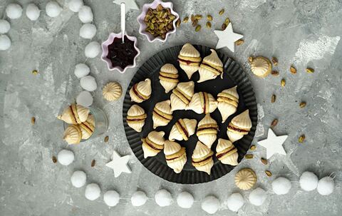 Pistazienkekse mit Geleefüllung