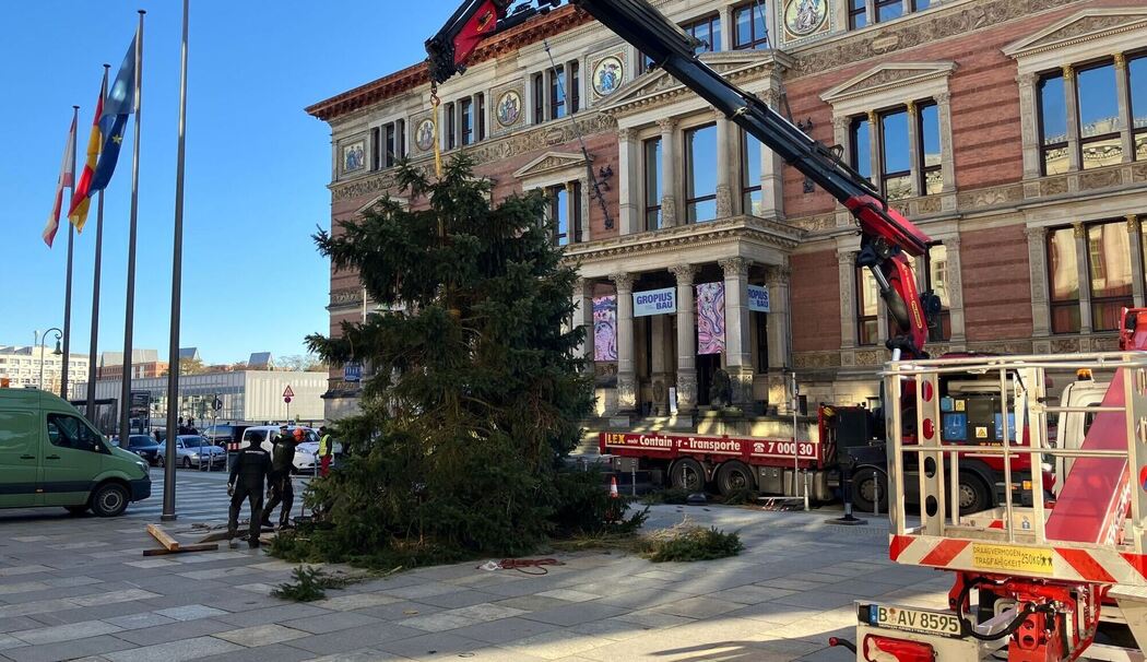 Weihnachtsbaum vor dem Abgeordnetenhaus aufgestellt